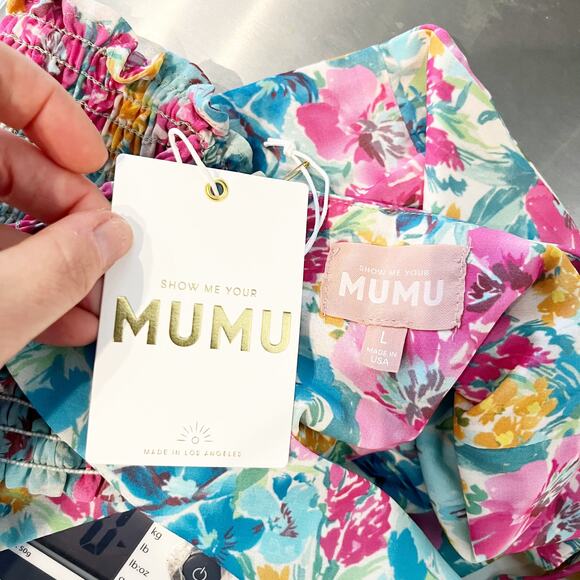 Show Me Your Mumu Square Neck Floral Crop Tank Top Blue Pink Large - Picture 2 of 5